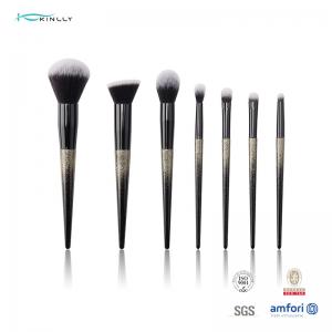 China Aluminum ferrules Synthetic Makeup Brushes Black Wooden handle wholesale
