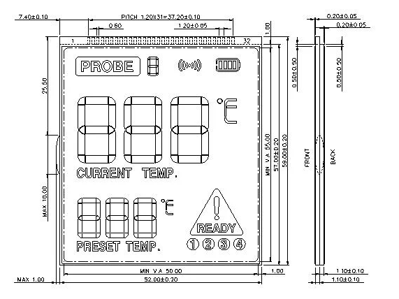Electrommunication Customized LCD Panel 12 O′Clock FSTN Screen 52*59mm