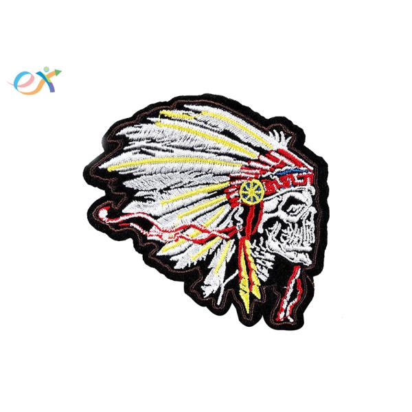 Custom American Indian Iron On Embroidered Patches With Laser Cut Border