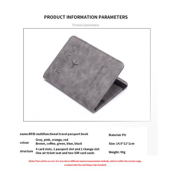 Leather Passport Cover Case Stamping Simple Plane for Travel Document and Credit Card