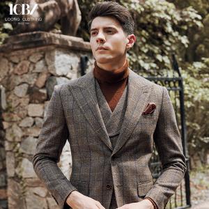 China Customized Color Brown Plaid Wool Suit for Men Formal end Commuter Casual Three-piece Suit wholesale