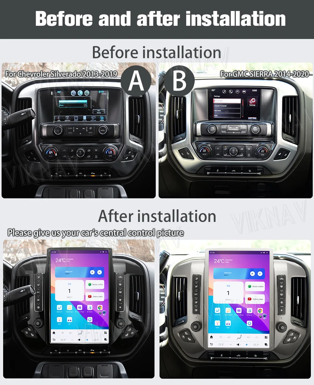 14.4 Inch Android Car Head Unit For 2013-2020 Chevroler Silverado Gmc Sierra Multimeida Player GPS Navigation Carplay