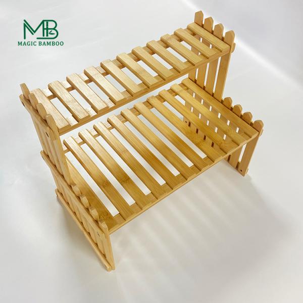 Space-Saving 2-Layer Bamboo Table Top Plant Stand for Flower Pot Storage 37x21.5x30cm