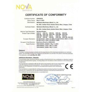 METALWORK MACHINERY (WUXI) CO.LTD Certifications