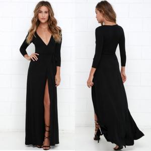 China Sexy Long Plain Black Dresses For Girls on sale