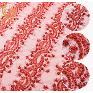 Beaded Red Embroidered Lace Handmade 91.44cm Length Water Soluble