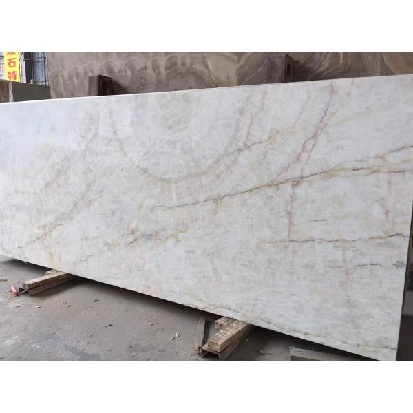 OEM White Onyx Marble Stone Slab With Khaki Brown Veins Tiles
