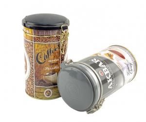 China OEM Coffee Tin Cans Air Tight Clear Lid On Top Cylinder Tin Box With Clasp on sale