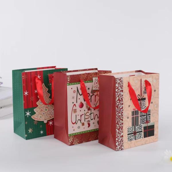Food Grade Paper Kraft Christmas Gift Bags 230gsm 250gsm Ribbon Handle