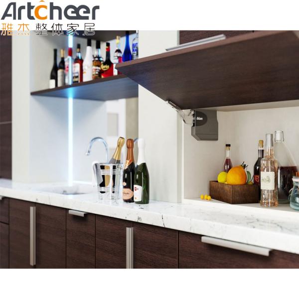 White Quartz Stone Top U Shape Kitchen Cabinet with Modern Stylish PVC Membrane Door Panel