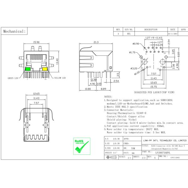 48F-33GY3DS2NL POE RJ45 Connector 10 / 100Base-T LPJ0075AHNL For Access Switch