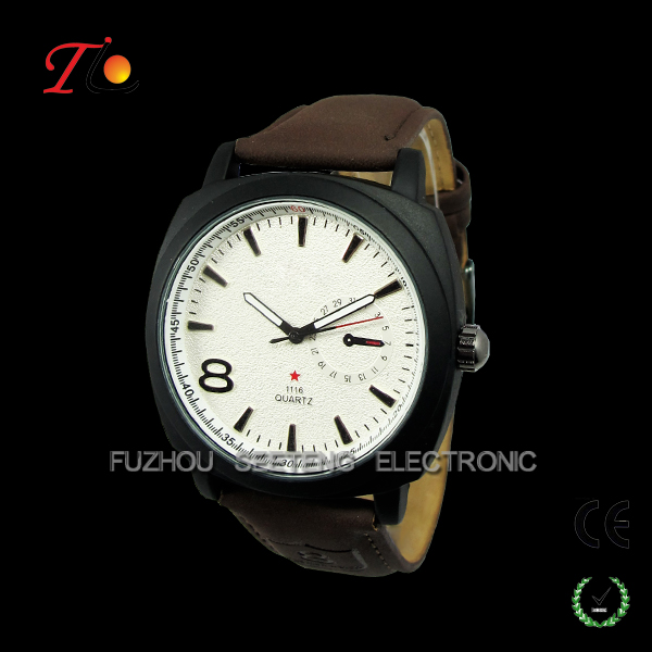 High Quality Alloy case color customize dial Quartz Wrist Watches with PU leather band for Men