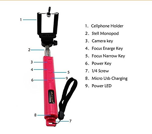 Bluetooth Selfie Stick and Built in Zoom in and Out Button for Android Smartphone