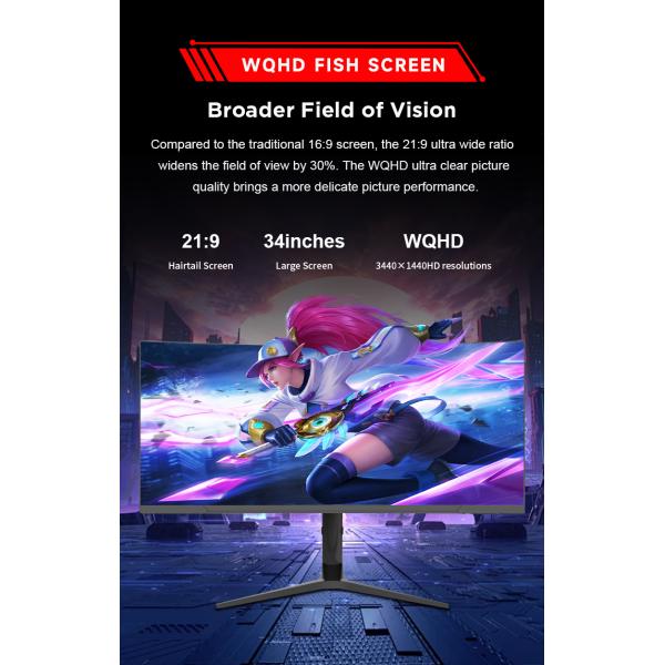 34 Inch 1500R Curve Rate Widescreen Gaming Monitor 144Hz 165Hz 180Hz With Adjustable Bracket