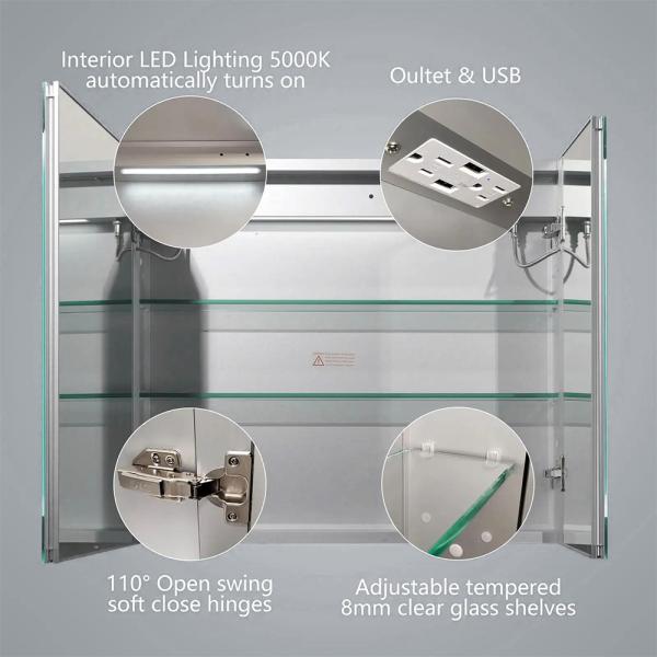 Stainless Steel LED Medicine Cabinet Square Light Up Medicine Cabinet 6000K