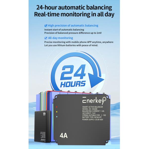 Enerkey BMS Smart Balancer 2-16s 2A Active Balance 4S 8S 16S 200A 2V-100V for Power Bank Lifepo4/Li-ion Battery