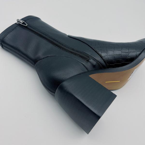 Casual Womens Black Pointed Toe Ankle Boots Square Abs Heel With TPR Outsole