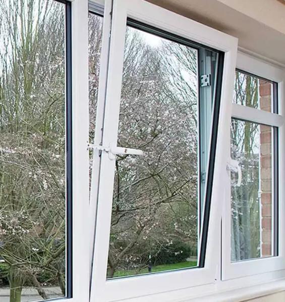 White UPVC / PVC Tilt And Turn Window Double Glazed Glass Window With Mosquito