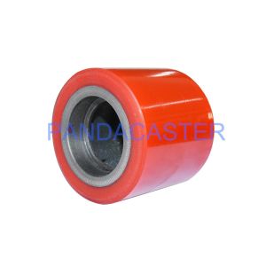China Red 80mm Pallet Jack Roller Wheels , Pallet Truck Rollers Polyurethane on sale