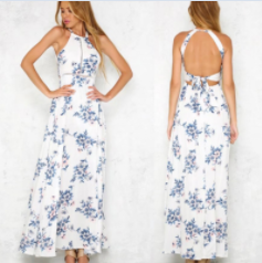 Bohemian White Lace-up Long Summer Beach Cover Up Dress with Split