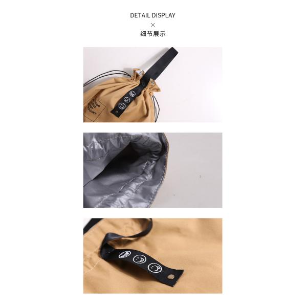 Customized Insulated Bento Bag Wide Opening Canvas Drawstring Lunch Bag