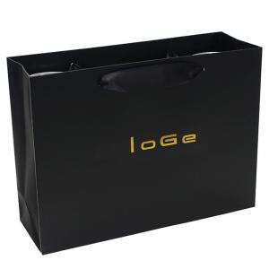China Custom Luxury Black Garment Packaging Paper Bag With Satin Ribbon Rope wholesale