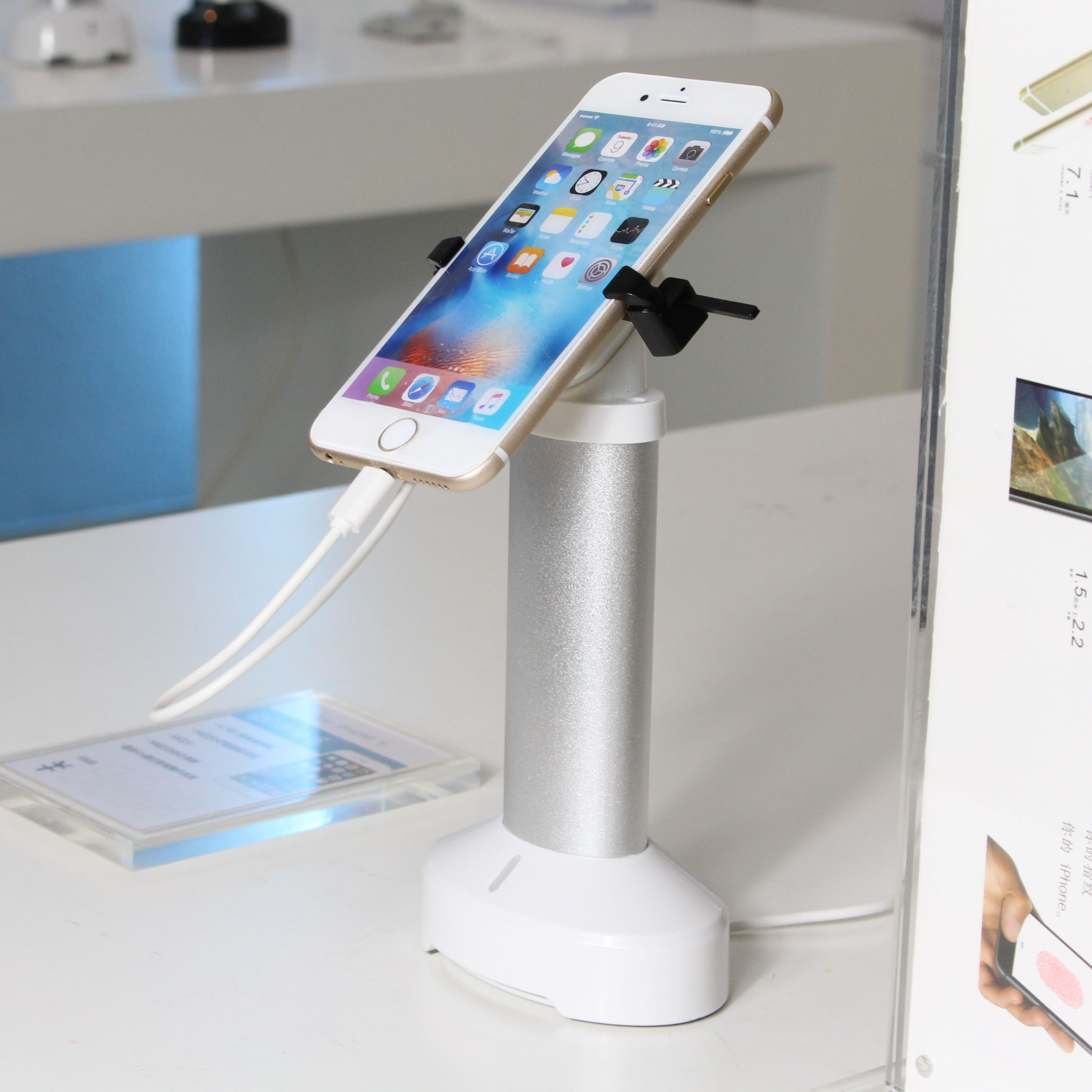 COMER mobile phone mechanical metal clamp display alarm stand