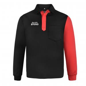 China 180G 100 Polyester Long Sleeve T-SHIRT & POLO Red Contrast Black With Embroidery on sale