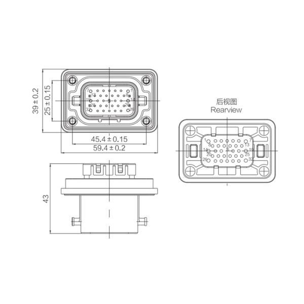 High Precision 32 Pin Multi-Pin Singal System PDU Transmission Double Locking Connector CE