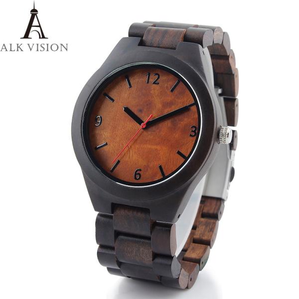 Quality Natural Black Wood Watch Men Business Luxury Stop Watch Quartz Movement Wood Watches Luxury Gift Full Wooden Watches for sale