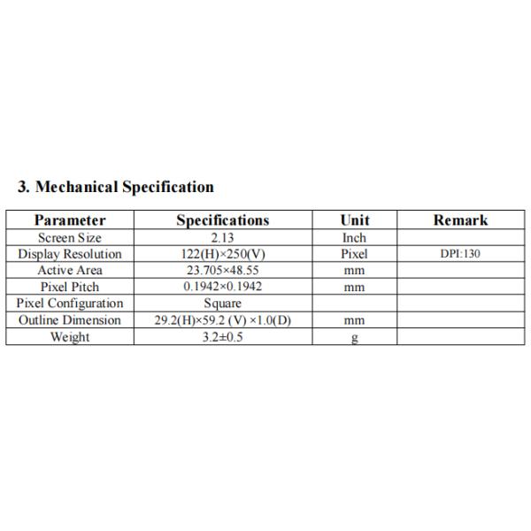 FPC 2.13 Inch 250122 Pixels EPD Electronic Paper Display Module