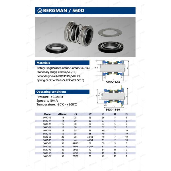 BERGMAN 560D-25/30mm Rotary Pump Mechanical Seal