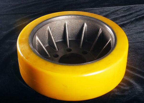 Forklift Truck Parts Pu Caster Wheel With 90mm Cast Iron Core Yellow Color