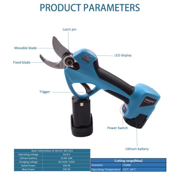 Potatore per frutteto a batteria da taglio elettrico senza cordone da 2,5 cm con schermo protettivo per le dita