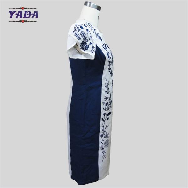 Elegant round neck embroidery summer one piece party swing dress dinner dresses western wear for ladies