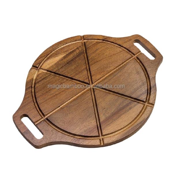 16.5x13x0.5" Customized Bamboo Round Wooden Pizza Cheese Cutting Board With Handles