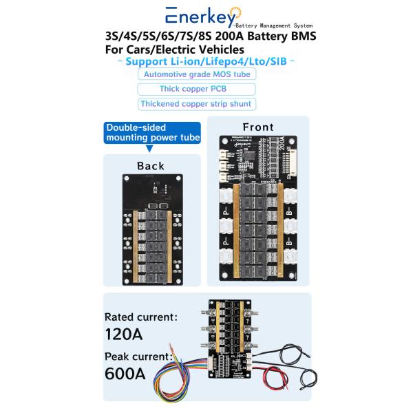 Enerkey 200A Hardware BMS 4S Li-ion/Lto/SIB/Lifepo4 For 12V LiFePO4 18650/21700 Battery Pack
