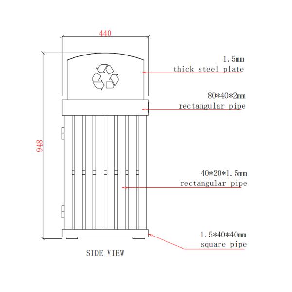 Surface Mounted 120L Garbage Bin , Metal Trash Can With Two Galvanized Plate Liners