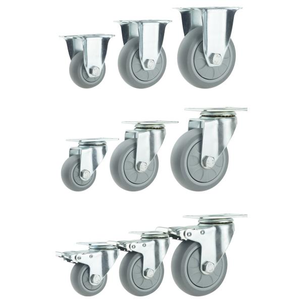 Industry Trolley Furniture TPR Soft Grey Rubber Plate Swivel Caster Wheels 3 4 5 Inch