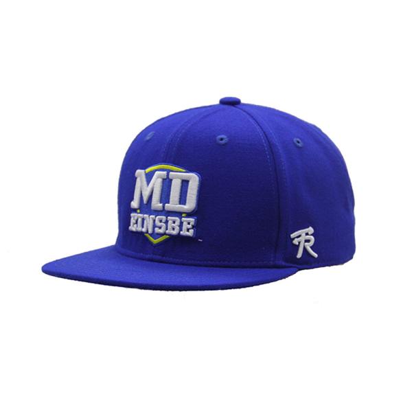 Promotional Hat Custom Blue Flat Brim Snapback Plastic Closure 6 Panels Wool Cap with 3D Embroidery blue