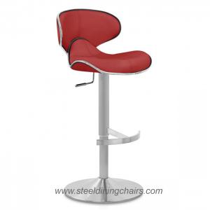 China Brushed Steel 46CM 105CM Red Real Leather Bar Stools With Round Base wholesale