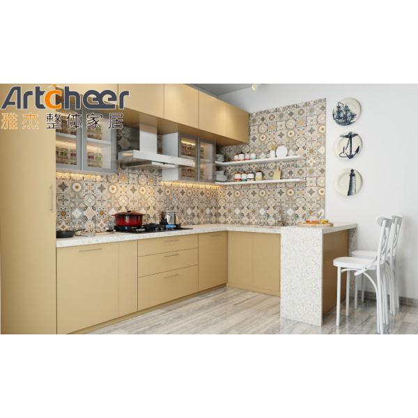 High End Mobile Design U Shape Kitchen Cabinet with Marble Stone Top and Gloss Finish