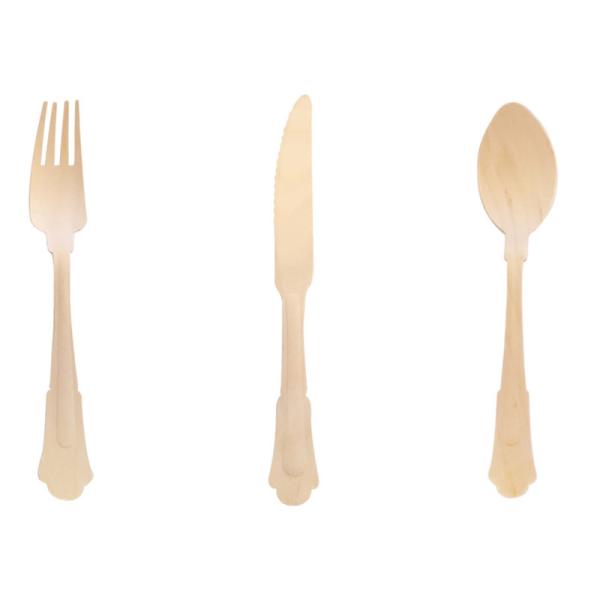 Biodegradable Disposable 200mm Wooden Knife Fork Spoon Birch Wood With Napkin Wrapped