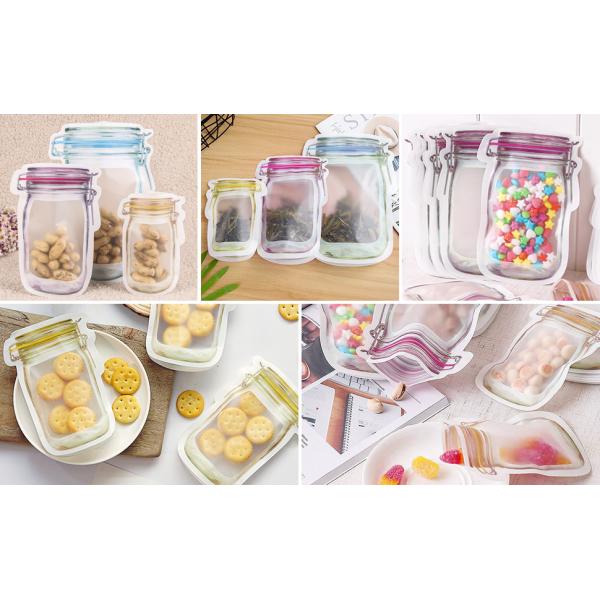 Multi-Size Reusable Leak-Proof Portable Mason Jar Bottle Pattern Zipper Bag for Travel Picnic 