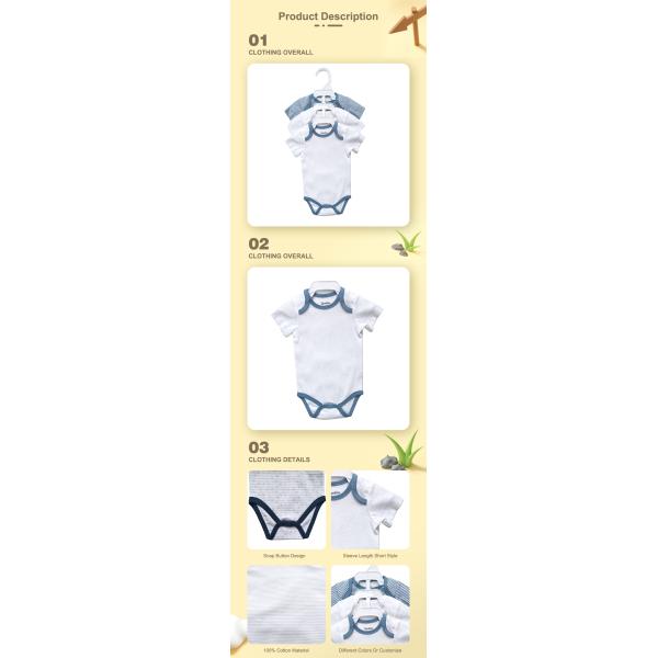 Short Sleeve Snap Button Design Summer Baby Clothes Romper 100% Cotton Customized Color