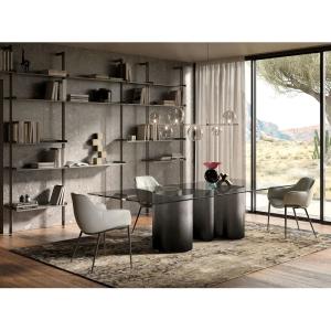 China Italian Luxury Dining Room Furniture Rectangular Tempered Glass Top Steell Leg Dining Table Set 8 Seat Villas Dining Table on sale