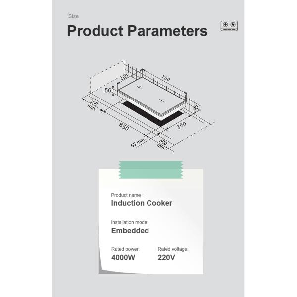 Heating Selection 4 Burner Electric Cooktops , Induction Hob Cooker 7000W