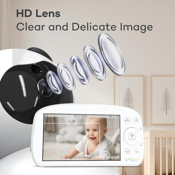 2 Way Full HD Video Babyphone Camera 360 Degree Pan Rotation Angle with 5.5" 720P HD LCD Screen