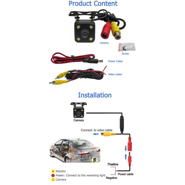 BF Universal 360 Bird View Camera Waterproof Night Car Camera With Wiring 4 LED