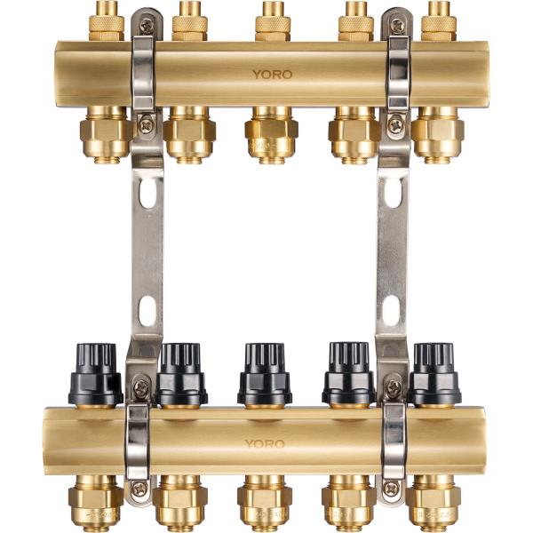 6101 Polished Brass Water Distribution Manifolds w/ anti-sediment sealing bases and Supply Flowrate Regulating Top Sets